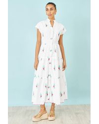 Yumi' - Cotton Broderie Anglaise Embroidered Midi Dress - Lyst