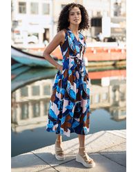 Yumi' - Cotton Floral Abstract Dropped Waist Midi Dress - Lyst