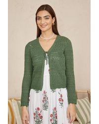 Yumi' - Crochet Tie Front Cardigan - Lyst