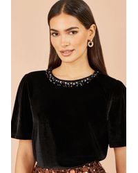Yumi' - Velvet Embellished Neck Top - Lyst