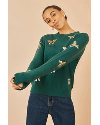 Yumi' - Sequin All Over Applique Bow Knitted Jumper - Lyst