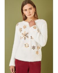 Yumi' - Sequin Snowflake Fluffy Jumper - Lyst