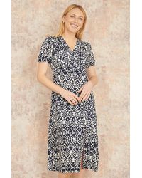 Yumi' - Ikat Print Midi Dress With Split Hem - Lyst