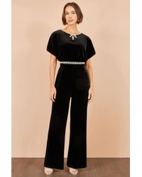 Yumi' - Velvet Jumpsuit With Diamante Embellishment - Lyst