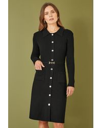 Yumi' - Rib Knit Midi Shirt Dress With Snaffle Belt - Lyst