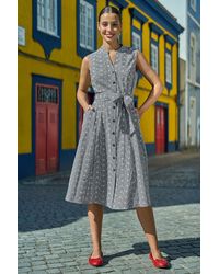 Yumi' - Broderie Anglaise Embroidered Sleeveless Shirt Dress - Lyst