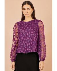 Yumi' - Sheer Sleeve Applique Flower Top - Lyst