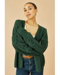 Yumi' - Edge To Edge Cardigan With Flower Detail Sleeves - Lyst