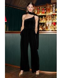 Yumi' - Velvet One Shoulder Jumpsuit With Scarf - Lyst