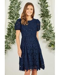 Yumi' - Lace Skater Dress With Puff Sleeves - Lyst