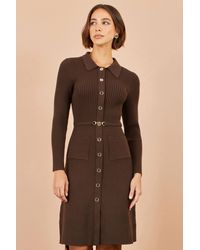 Yumi' - Rib Knit Midi Shirt Dress With Snaffle Belt - Lyst