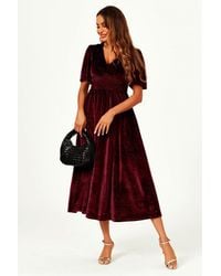 FS Collection - V Neck Velvet Midi Dress - Lyst