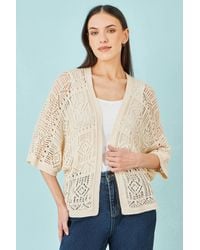 Yumi' - Ivory Crochet Edge To Edge 3/4 Sleeve Cardigan - Lyst