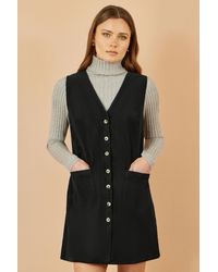 Yumi' - Cord Button Through Pinafore Dress With Pockets - Lyst