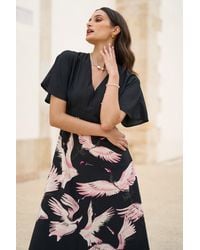 Yumi' - Recycled Fabric Crane Print Kimono Midi Dress - Lyst