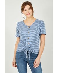 Yumi' - Striped Jersey Button Detail Top - Lyst
