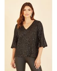 Yumi' - Sequin Top With Fluted Sleeve - Lyst
