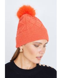 Yumi' - Cable Knit Bobble Hat - Lyst