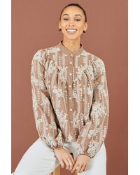 Yumi' - Embroidered Floral Relaxed Shirt - Lyst