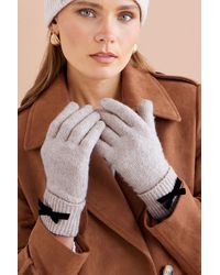 Yumi' - Oatmeal Bow Knitted Gloves - Lyst