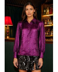 Yumi' - Metallic Relaxed Balloon Sleeve Shirt - Lyst