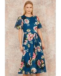Yumi' - Mesh Floral Midi Dress With Angel Sleeves - Lyst