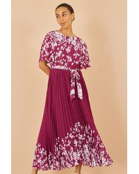 Yumi' - Mirror Floral Design Pleated Midi Dress - Lyst