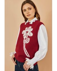 Yumi' - Knitted Flower Sleeveless Jumper Vest - Lyst
