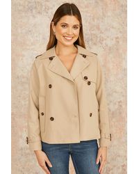 Yumi' - Cropped Trench Jacket With Pockets And Check Lining - Lyst