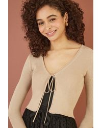 Yumi' - Metallic Knitted Ribbed Tie Front Bolero - Lyst