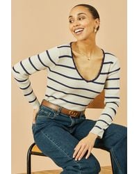 Yumi' - Metallic Stripe Knitted Ribbed Top - Lyst