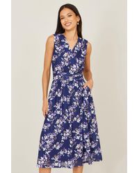 Yumi' - Blossom Print Mesh Stretch Midi Dress With Pockets - Lyst