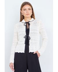 Yumi' - Crochet Knitted Cardigan With Peter Pan Collar - Lyst