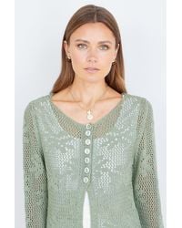 Yumi' - Flower Crochet Button Up Cardigan - Lyst