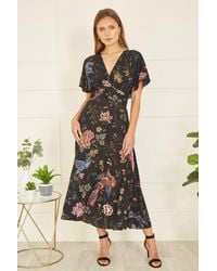 Yumi' - Viscose Bird And Floral Print Kimono Midi Dress - Lyst