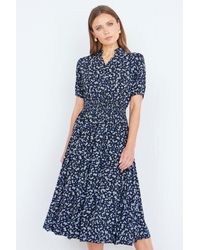 Yumi' - Ditsy Floral Midi Shirt Dress With Ruched Waist - Lyst