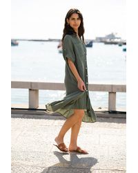Yumi' - Khaki Italian Linen Shirt Dress With Frill Hem - Lyst