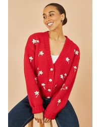 Yumi' - Hand Embroidered Chunky Knitted Cardigan - Lyst