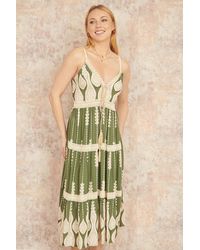 Yumi' - Viscose Paisley Print Lace Trim Midi Sun Dress - Lyst