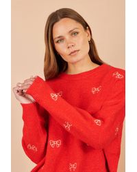 Yumi' - Embroidered Bow Relaxed Jumper - Lyst