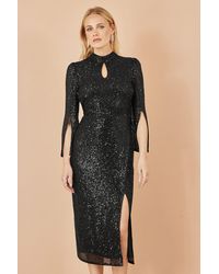 Yumi' - Sequin Fitted Midi Dress With Flute Sleeves - Lyst