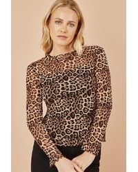 Yumi' - Leopard Print Mesh Stretch Fitted Top - Lyst