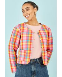 Yumi' - Multicolour Checked Reversible Cotton Quilted Jacket - Lyst