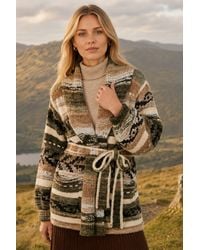 Yumi' - Stripe Fairisle Soft Wrap Cardigan - Lyst
