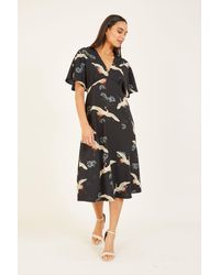 Yumi' - Crane Print Kimono Midi Dress - Lyst