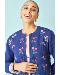 Yumi' - Floral Embroidery Cotton Jacket - Lyst