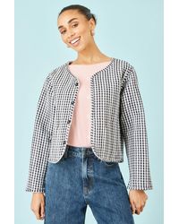 Yumi' - Gingham Reversible Cotton Quilted Cropped Jacket - Lyst