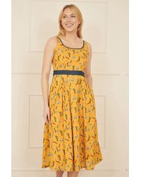 Yumi' - Floral Skater Dress With Denim Trims - Lyst