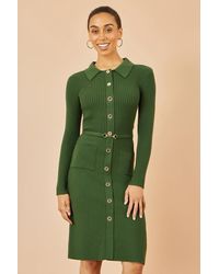 Yumi' - Rib Knit Midi Shirt Dress With Snaffle Belt - Lyst