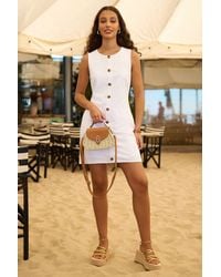 Yumi' - Natural Woven Bag With Top Handle - Lyst